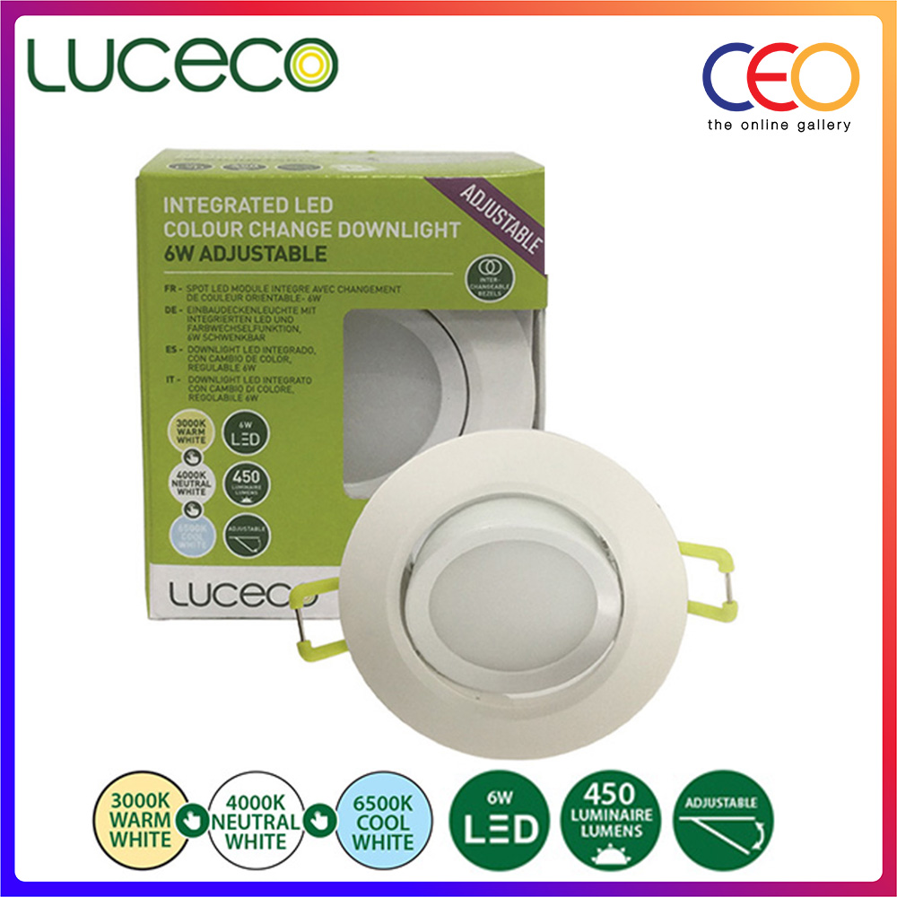 Luceco Integrated LED Colour Change Downlight 6W Adjustable (EDLA45CC01)